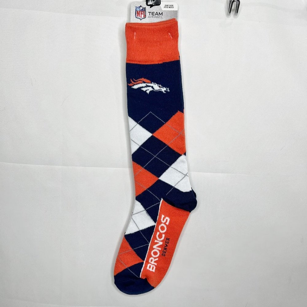 NFL Team Apparel Socks Denver Broncos One Size Fits Most Football Logo Argyle